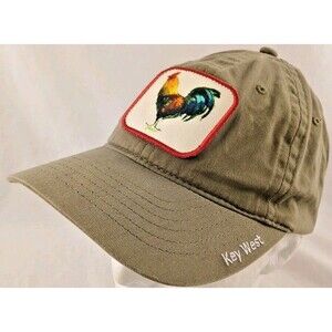 Key West FL Rooster Patch Olive Green Adjustable Strapback Hat/Cap-EXCELLENT!